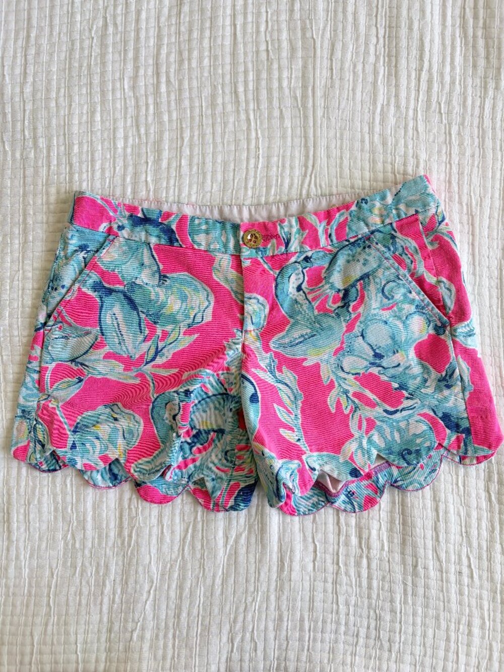 Lilly Pulitzer Shorts Womens 2 Pink Crab Scalloped Buttercup Stretch 5" Inseam
